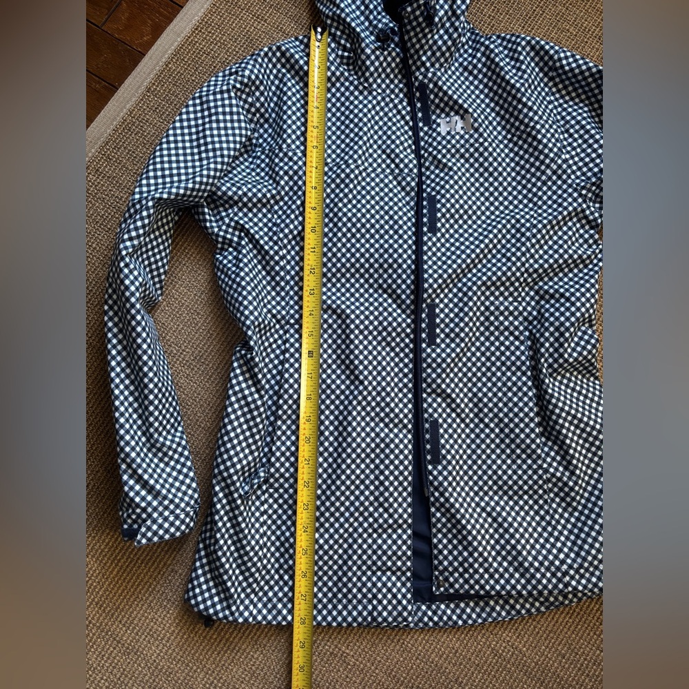 Helly Hansen Navy & White Patterned Hooded Lightweight Packable Raincoat Size XS - Picture 5 of 6
